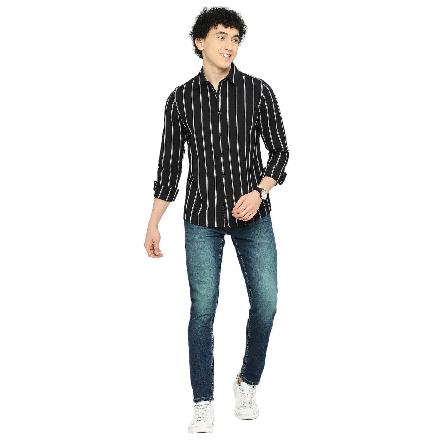 Black Slim Straight Fit Regular Collar Long Sleeves Men's Shirt by Being Human Clothing