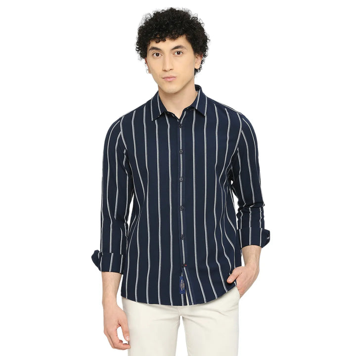 Blue Slim Straight Fit Regular Collar Long Sleeves Men's Shirt by Being Human Clothing
