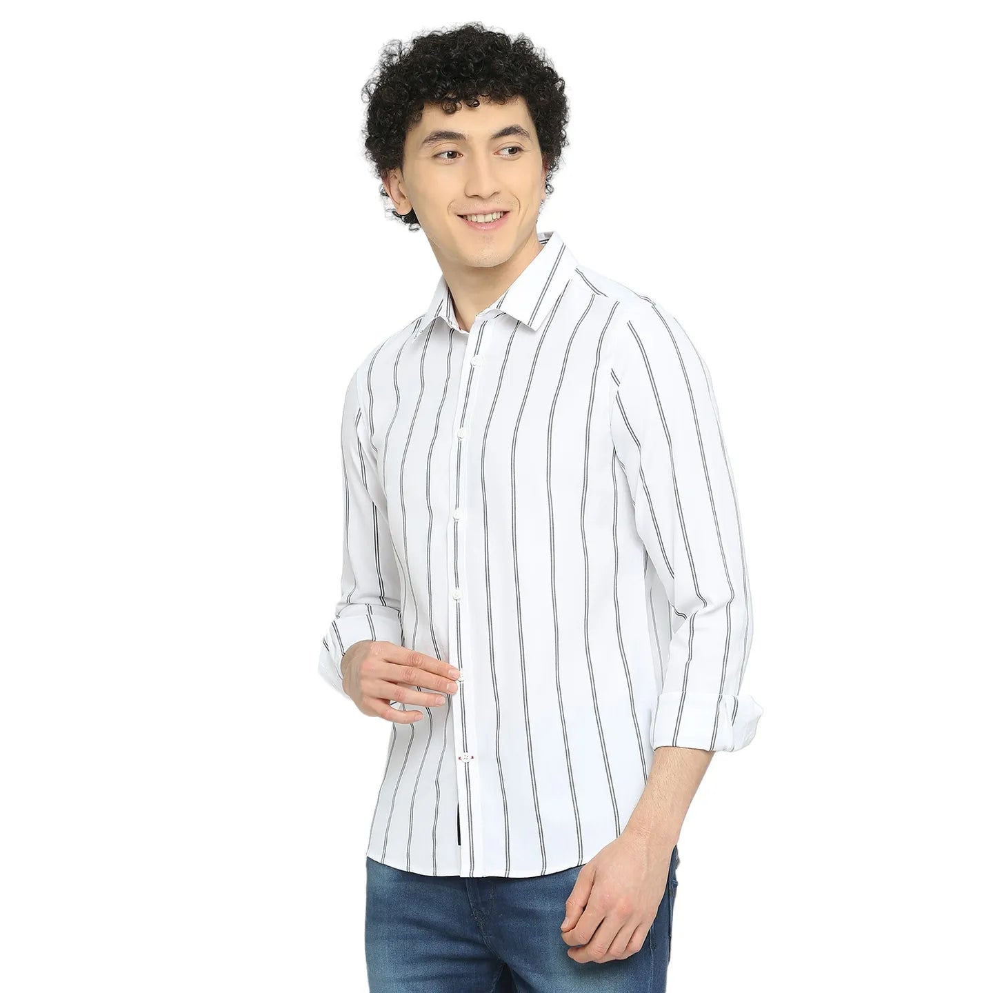White Slim Straight Fit Regular Collar Long Sleeves Men's Shirt by Being Human Clothing