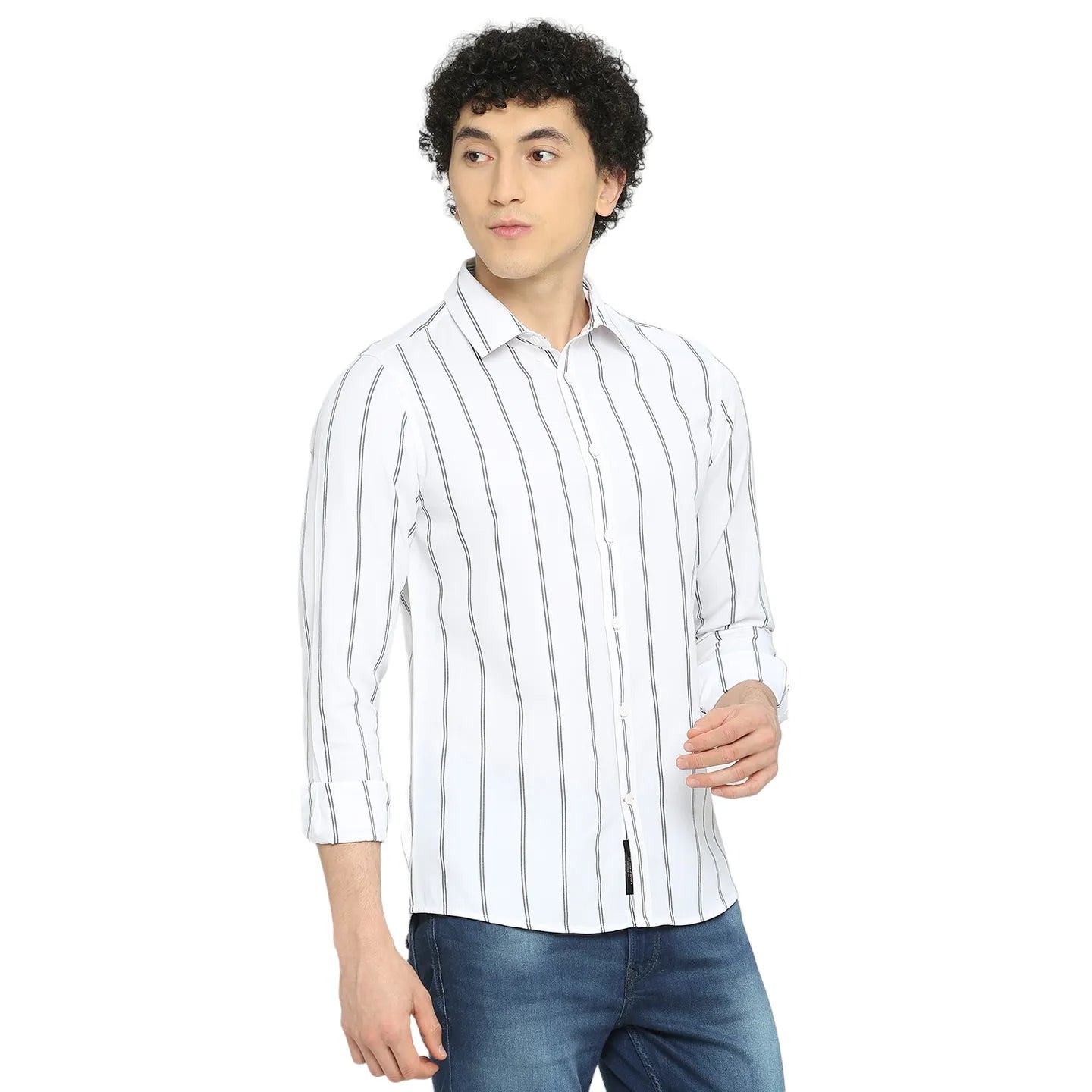 White Slim Straight Fit Regular Collar Long Sleeves Men's Shirt by Being Human Clothing