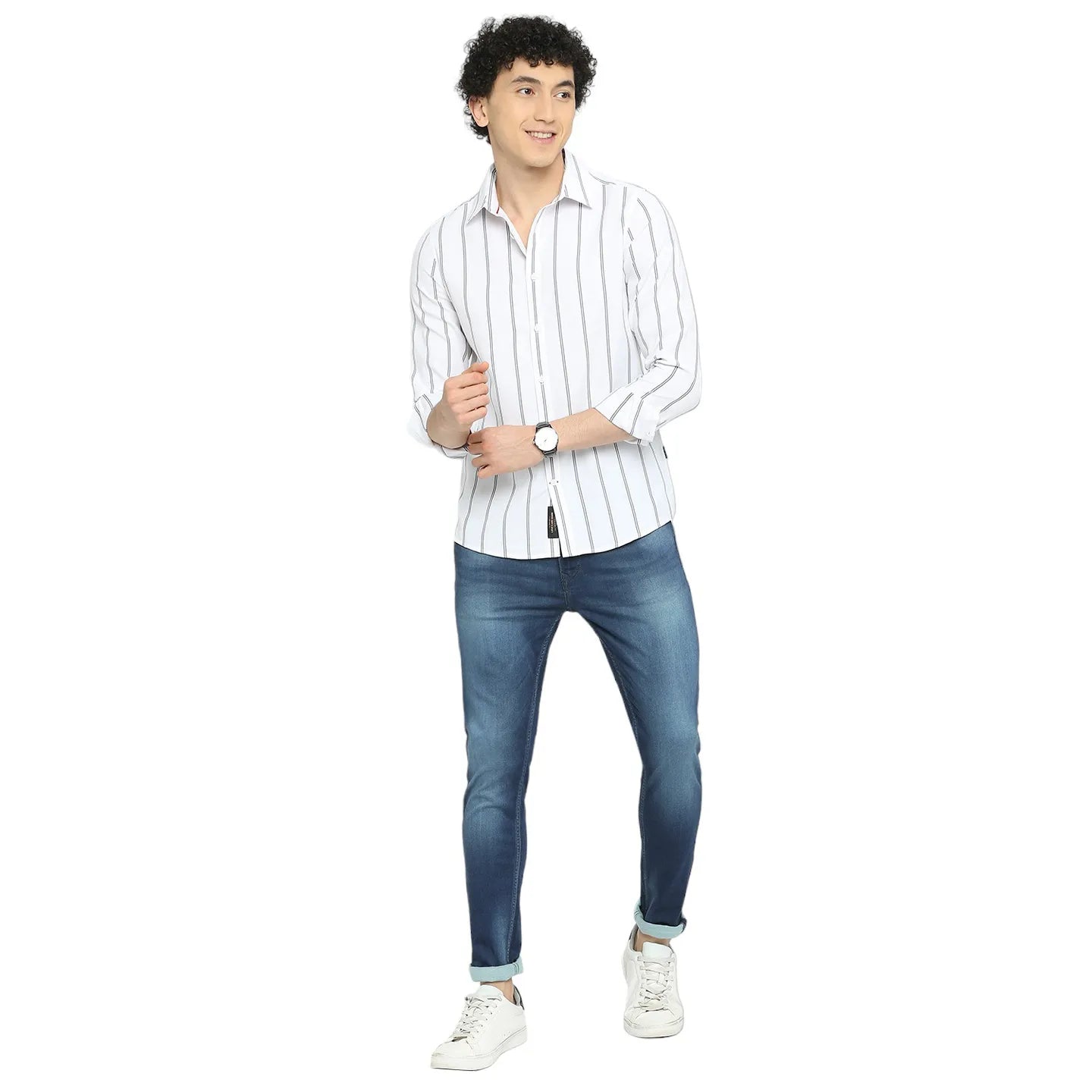 White Slim Straight Fit Regular Collar Long Sleeves Men's Shirt by Being Human Clothing