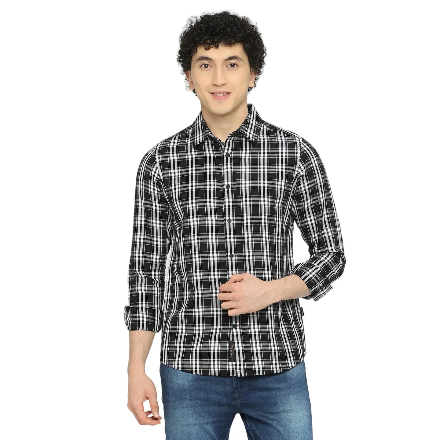 Black Slim Straight Fit Regular Collar Long Sleeves Men's Shirt by Being Human Clothing