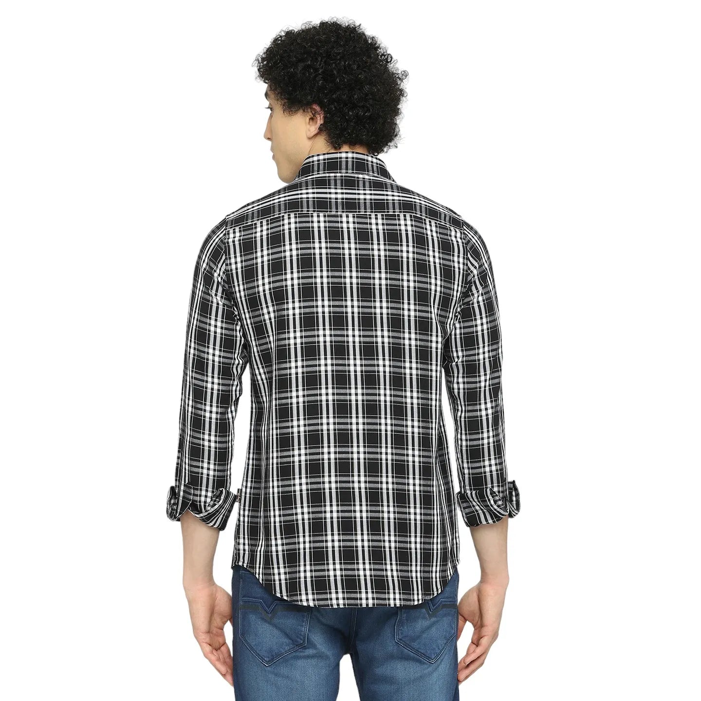 Black Slim Straight Fit Regular Collar Long Sleeves Men's Shirt by Being Human Clothing