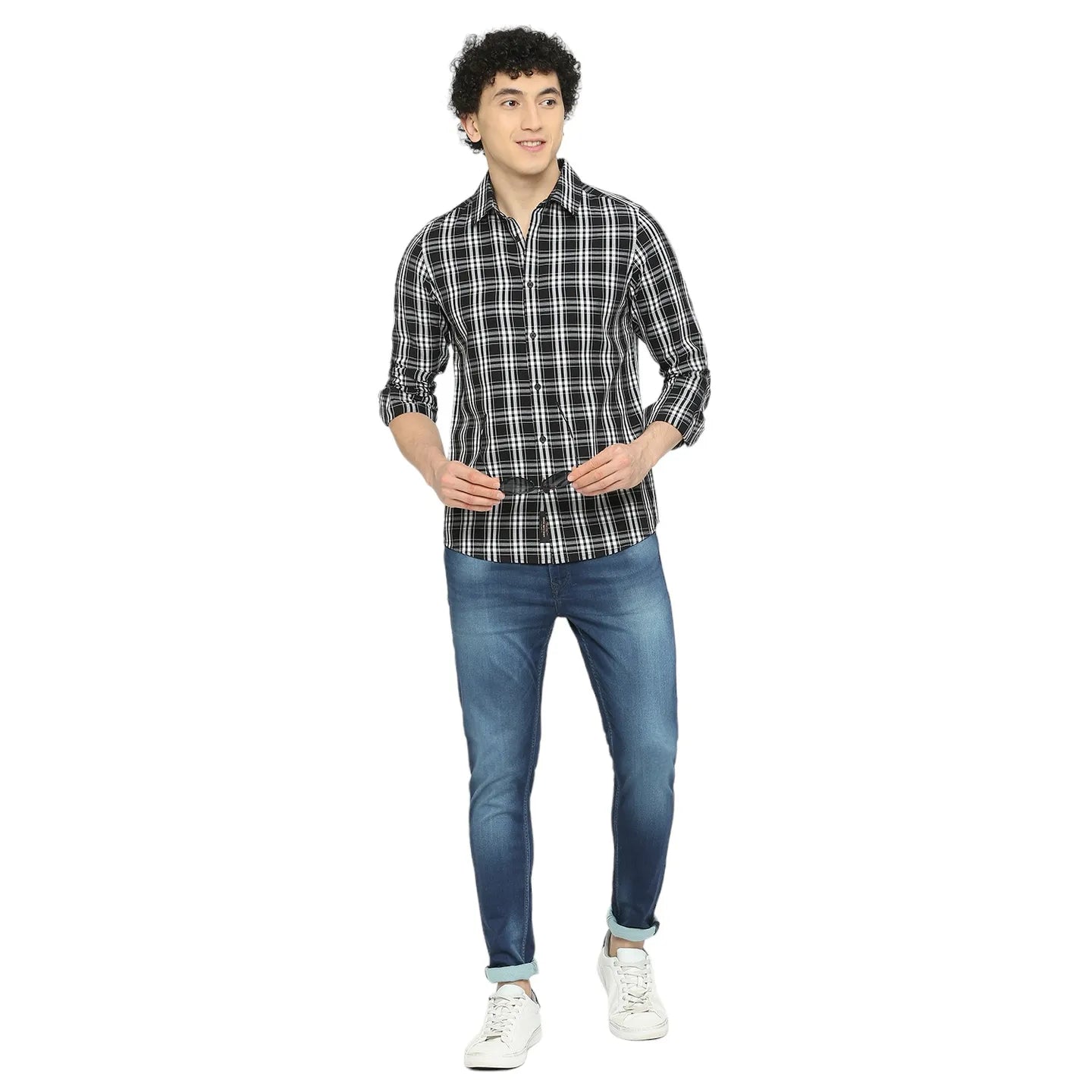 Black Slim Straight Fit Regular Collar Long Sleeves Men's Shirt by Being Human Clothing