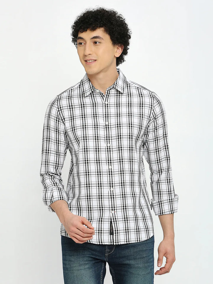 White Slim Fit Regular Collar Men's Shirt by Being Human Clothing