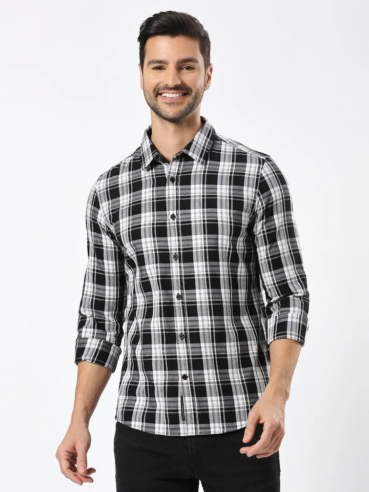 Black Slim Straight Fit Regular Collar Long Sleeves Men's Shirt by Being Human Clothing