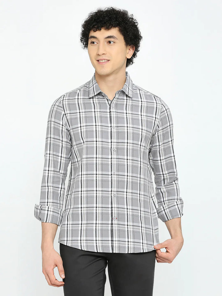 Grey Slim Straight Fit Regular Collar Long Sleeves Men's Shirt by Being Human Clothing