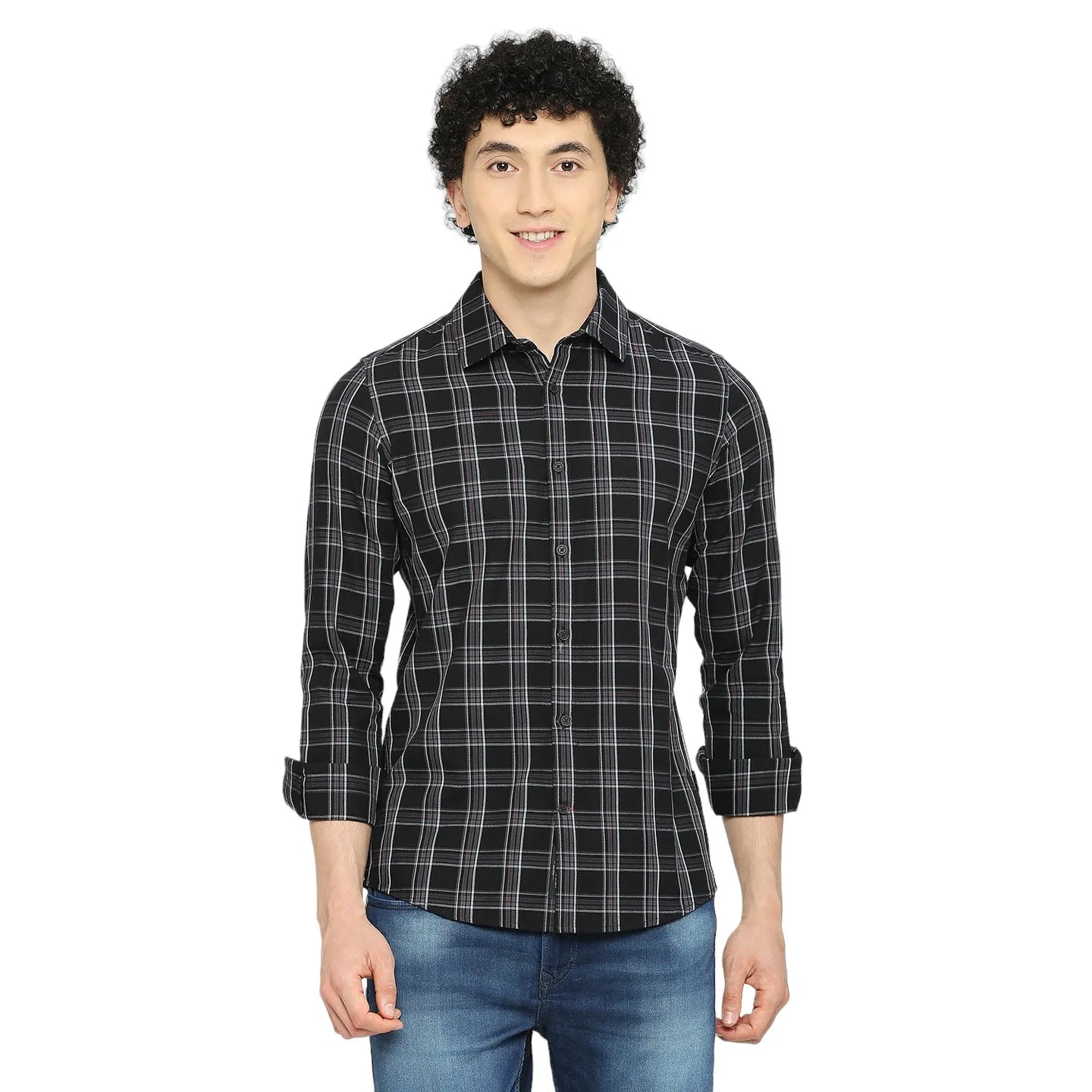 Black Slim Straight Fit Regular Collar Long Sleeves Men's Shirt by Being Human Clothing