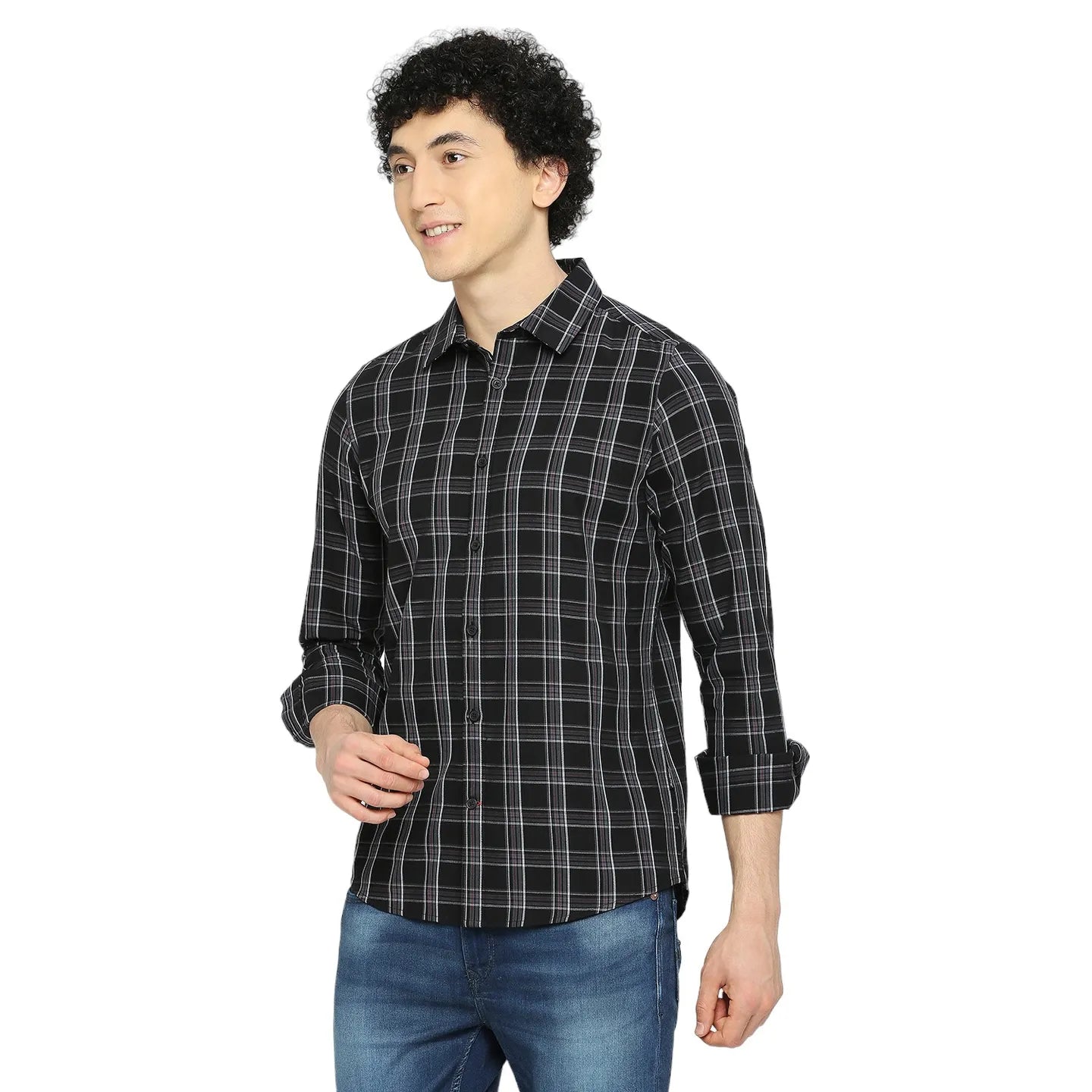 Black Slim Straight Fit Regular Collar Long Sleeves Men's Shirt by Being Human Clothing