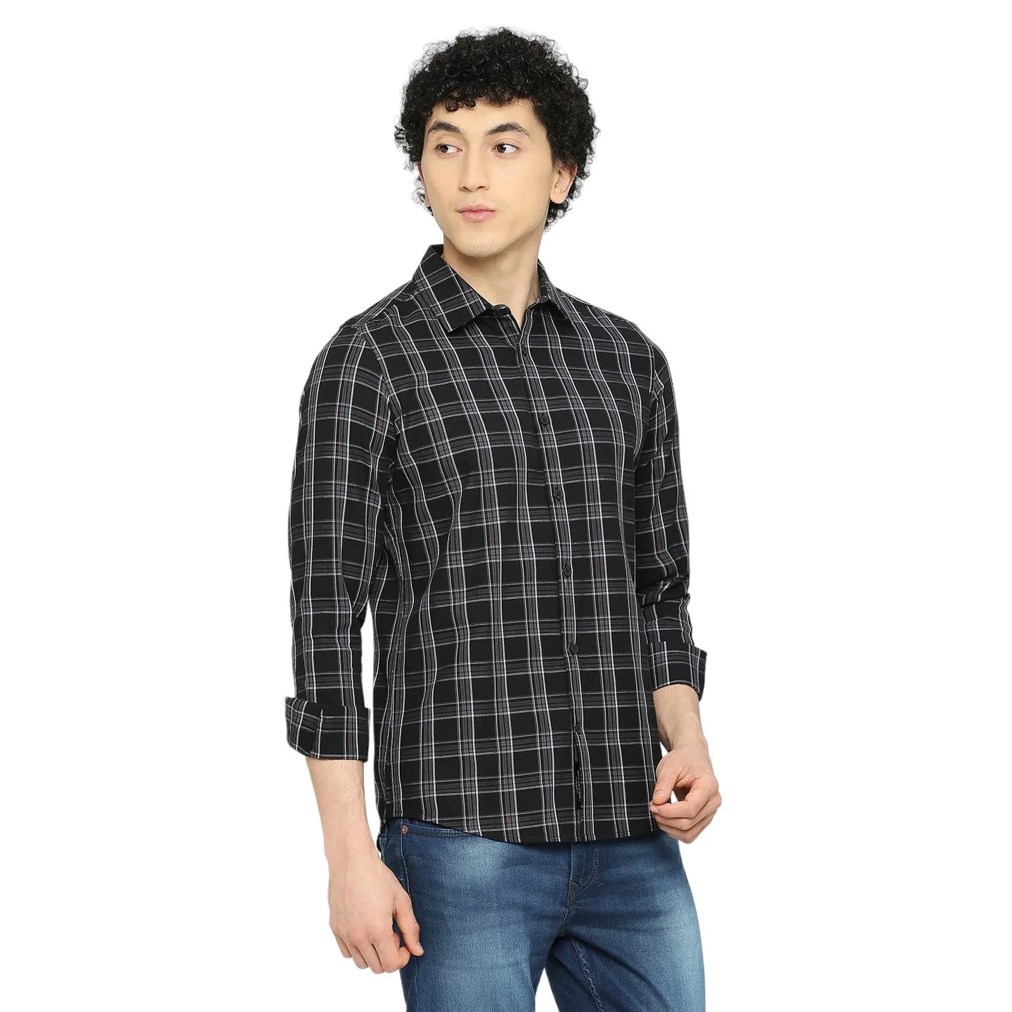 Black Slim Straight Fit Regular Collar Long Sleeves Men's Shirt by Being Human Clothing