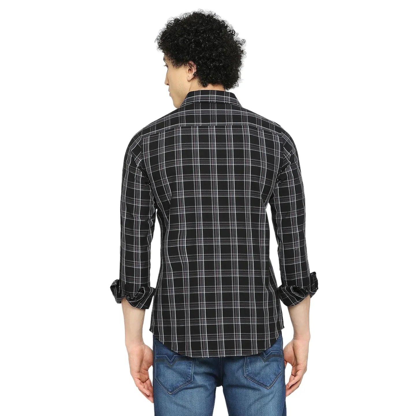 Black Slim Straight Fit Regular Collar Long Sleeves Men's Shirt by Being Human Clothing