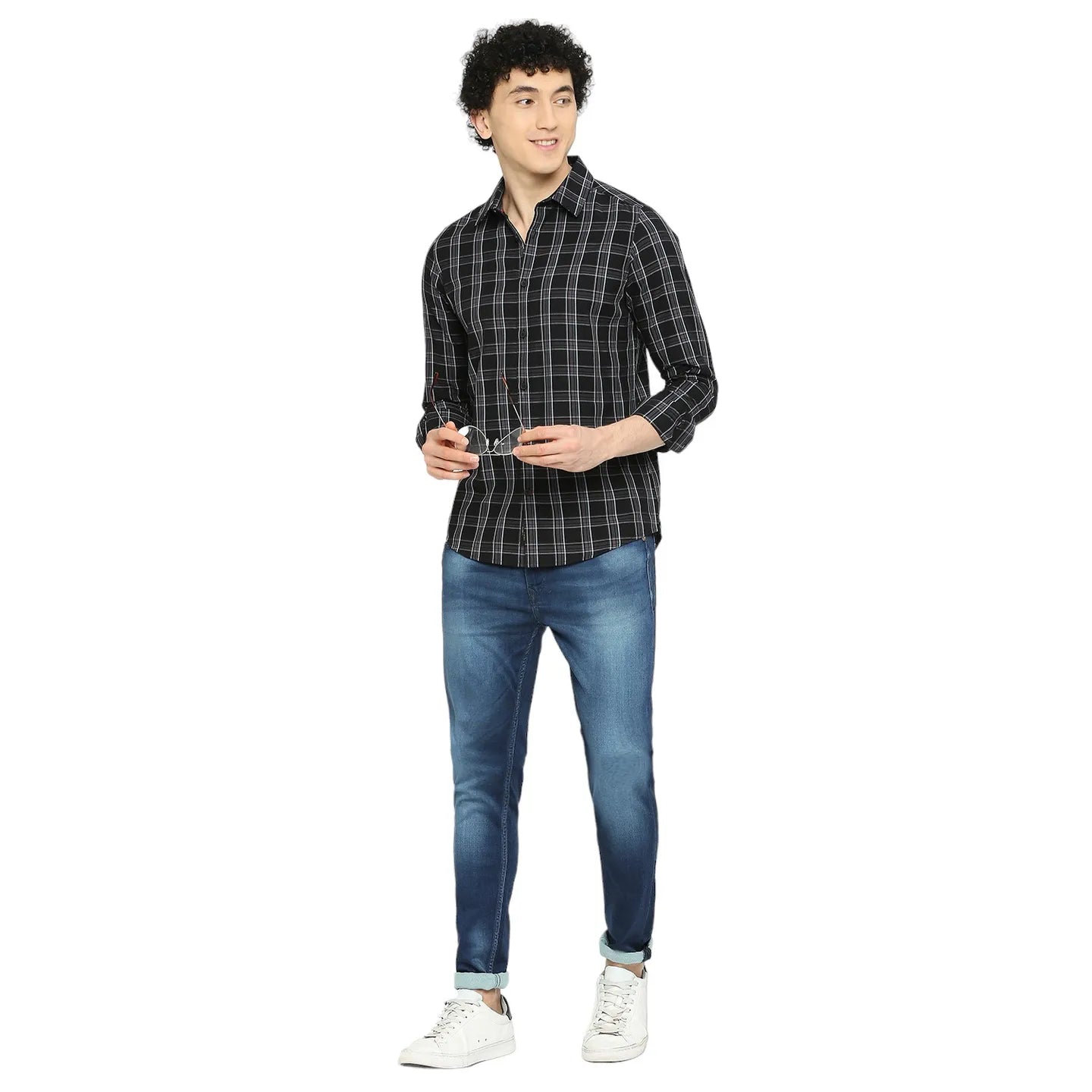 Black Slim Straight Fit Regular Collar Long Sleeves Men's Shirt by Being Human Clothing