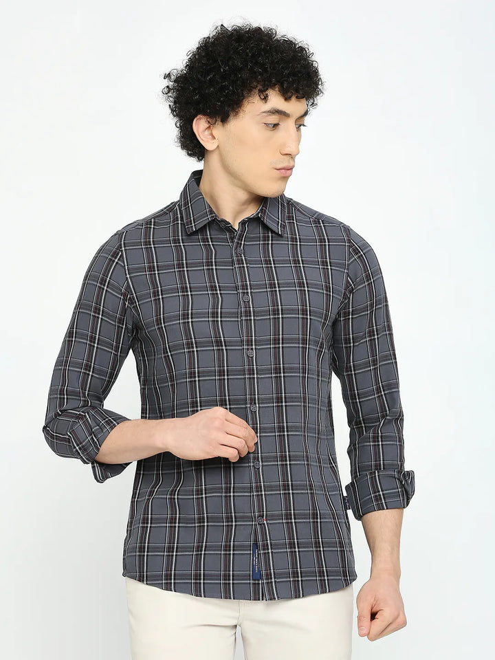 Grey Slim Fit Regular Collar Men's Shirt by Being Human Clothing