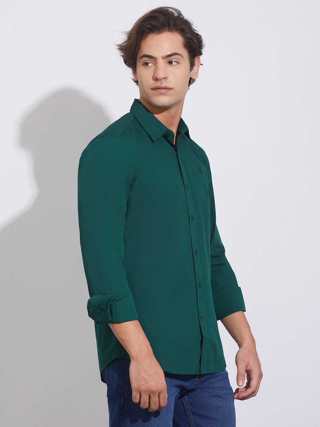 Forest Green Slim Fit Regular Collar Men's Shirt by Being Human Clothing