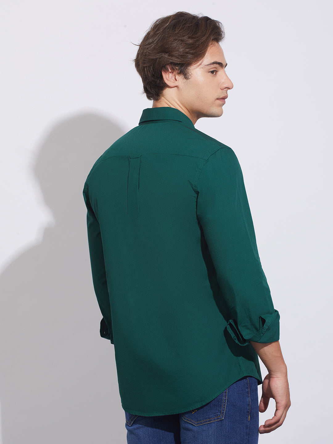 Forest Green Slim Fit Regular Collar Men's Shirt by Being Human Clothing