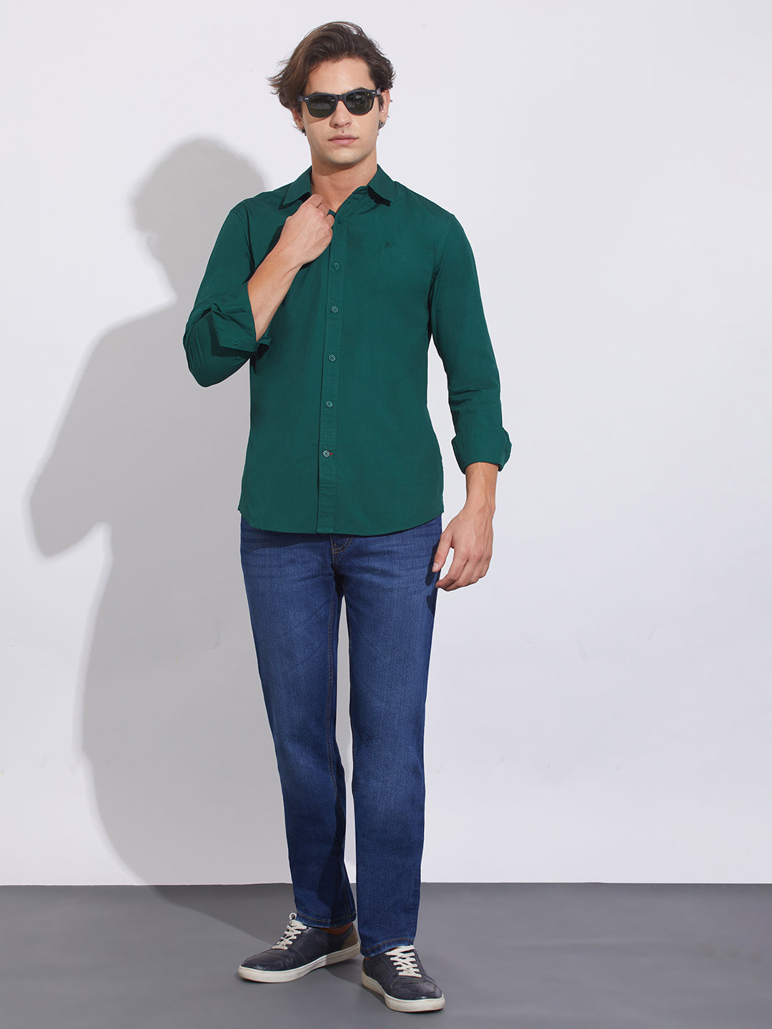 Forest Green Slim Fit Regular Collar Men's Shirt by Being Human Clothing