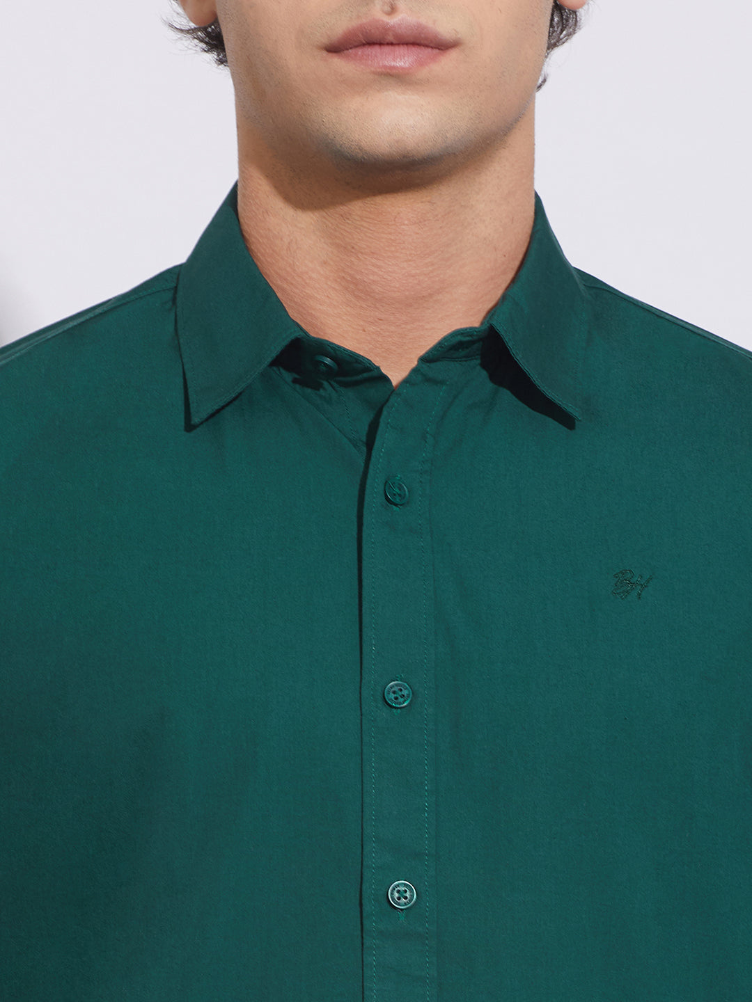 Forest Green Slim Fit Regular Collar Men's Shirt by Being Human Clothing