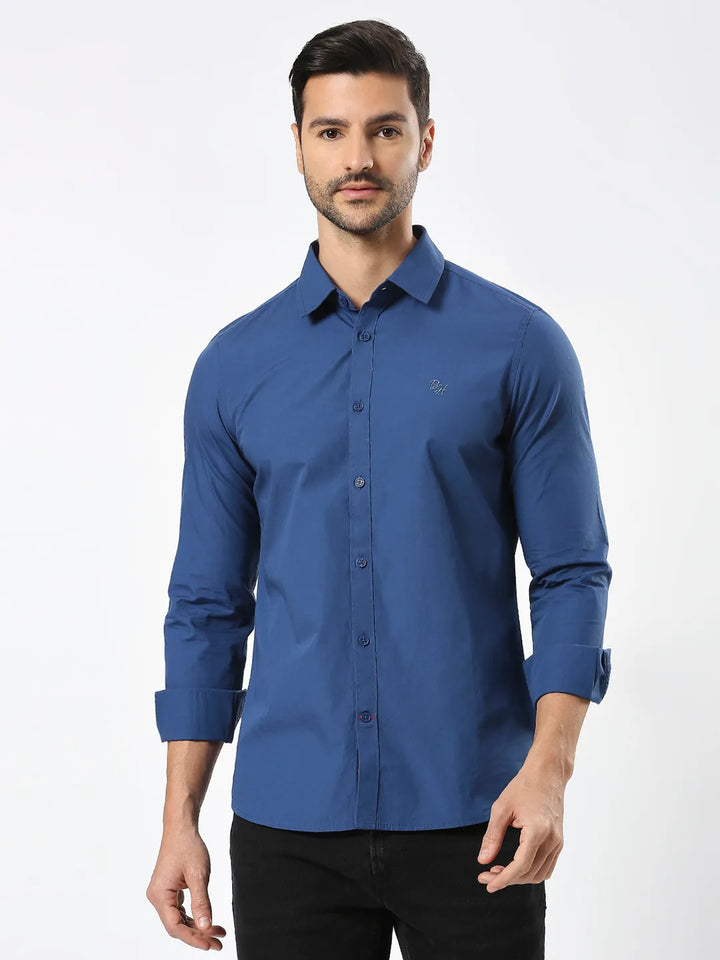 Blue Slim Straight Fit Regular Collar Long Sleeves Men's Shirt by Being Human Clothing