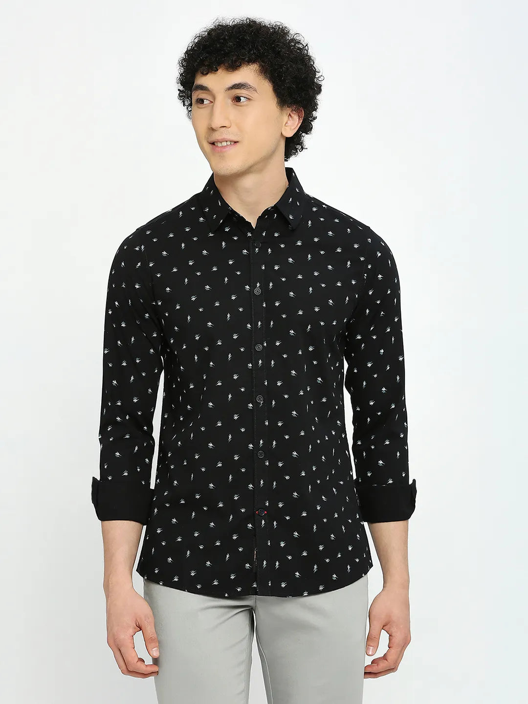 Black Slim Fit Regular Collar Men's Shirt by Being Human Clothing