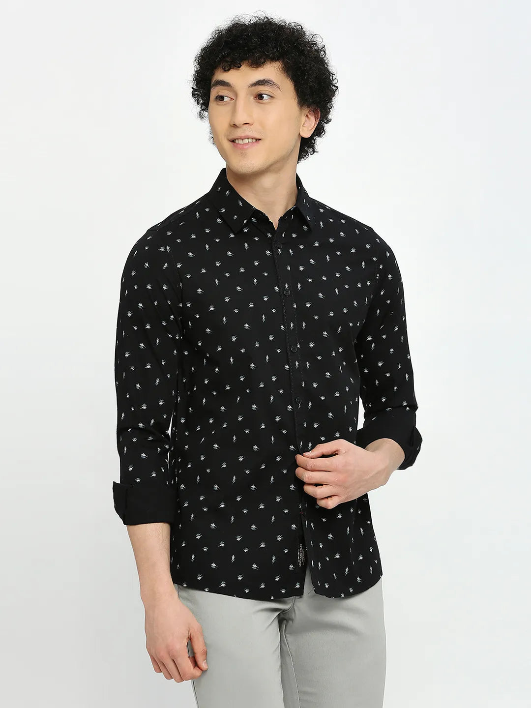 Black Slim Fit Regular Collar Men's Shirt by Being Human Clothing