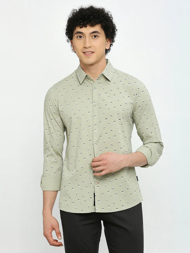 Green Slim Straight Fit Regular Collar Long Sleeves Men's Shirt by Being Human Clothing