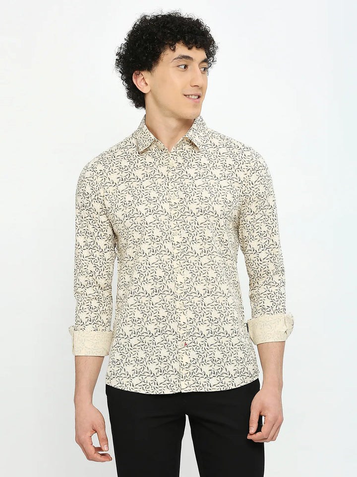 Beige Slim Straight Fit Regular Collar Long Sleeves Men's Shirt by Being Human Clothing