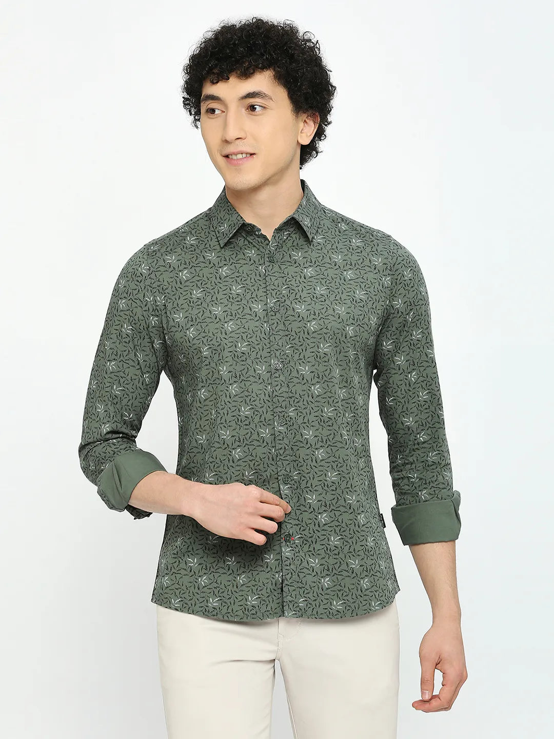 Olive Slim Straight Fit Regular Collar Long Sleeves Men's Shirt by Being Human Clothing