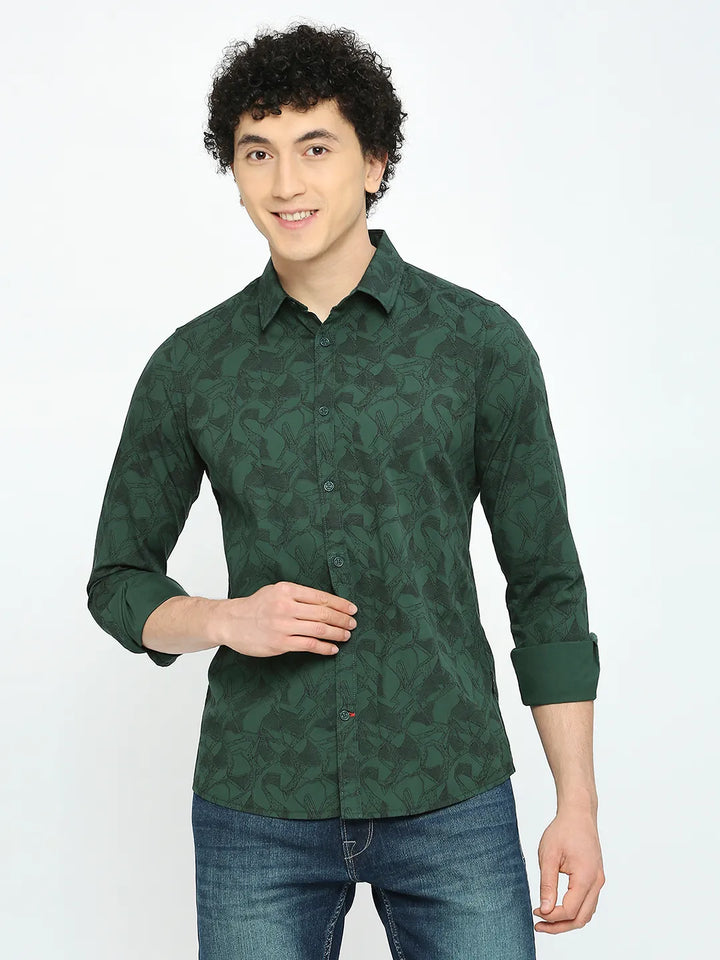 Green Slim Straight Fit Regular Collar Long Sleeves Men's Shirt by Being Human Clothing