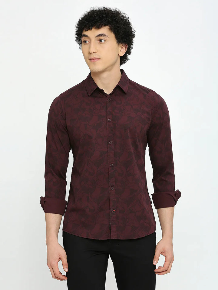 Wine Slim Fit Regular Collar Men's Shirt by Being Human Clothing