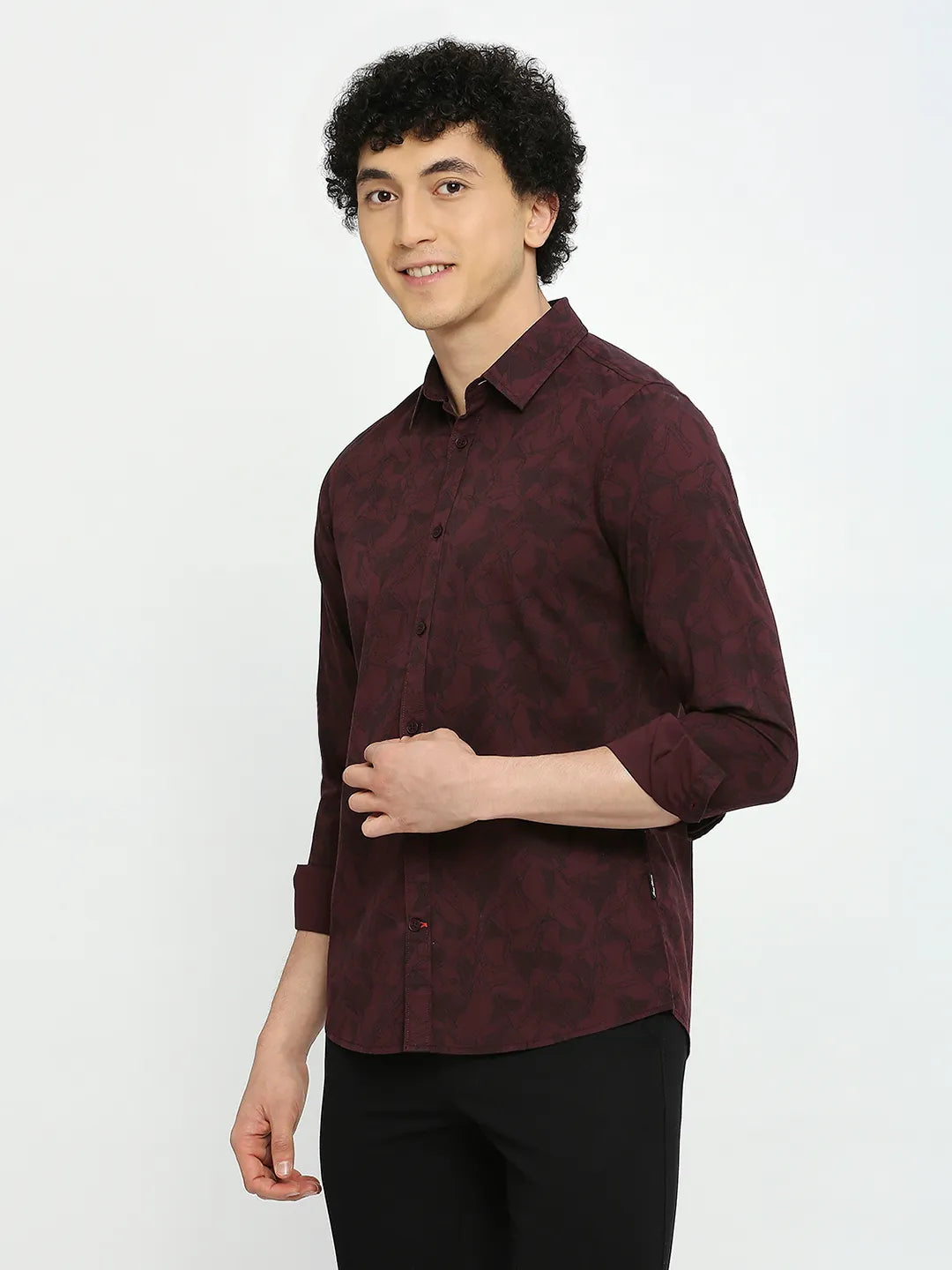 Wine Slim Fit Regular Collar Men's Shirt by Being Human Clothing