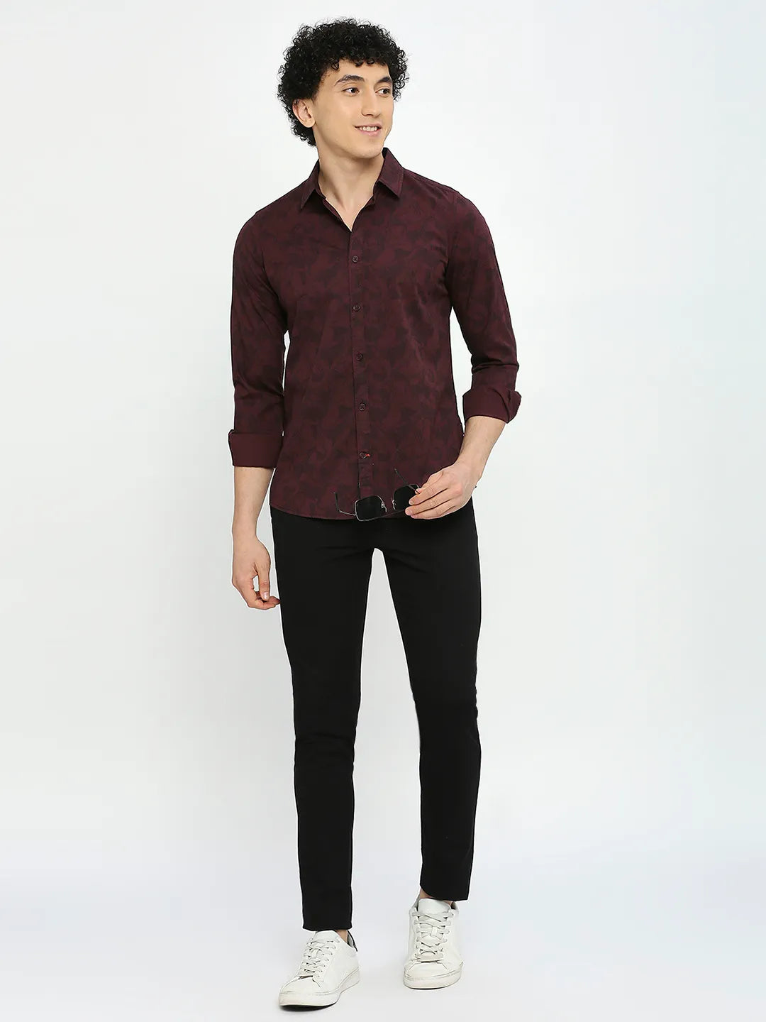 Wine Slim Fit Regular Collar Men's Shirt by Being Human Clothing