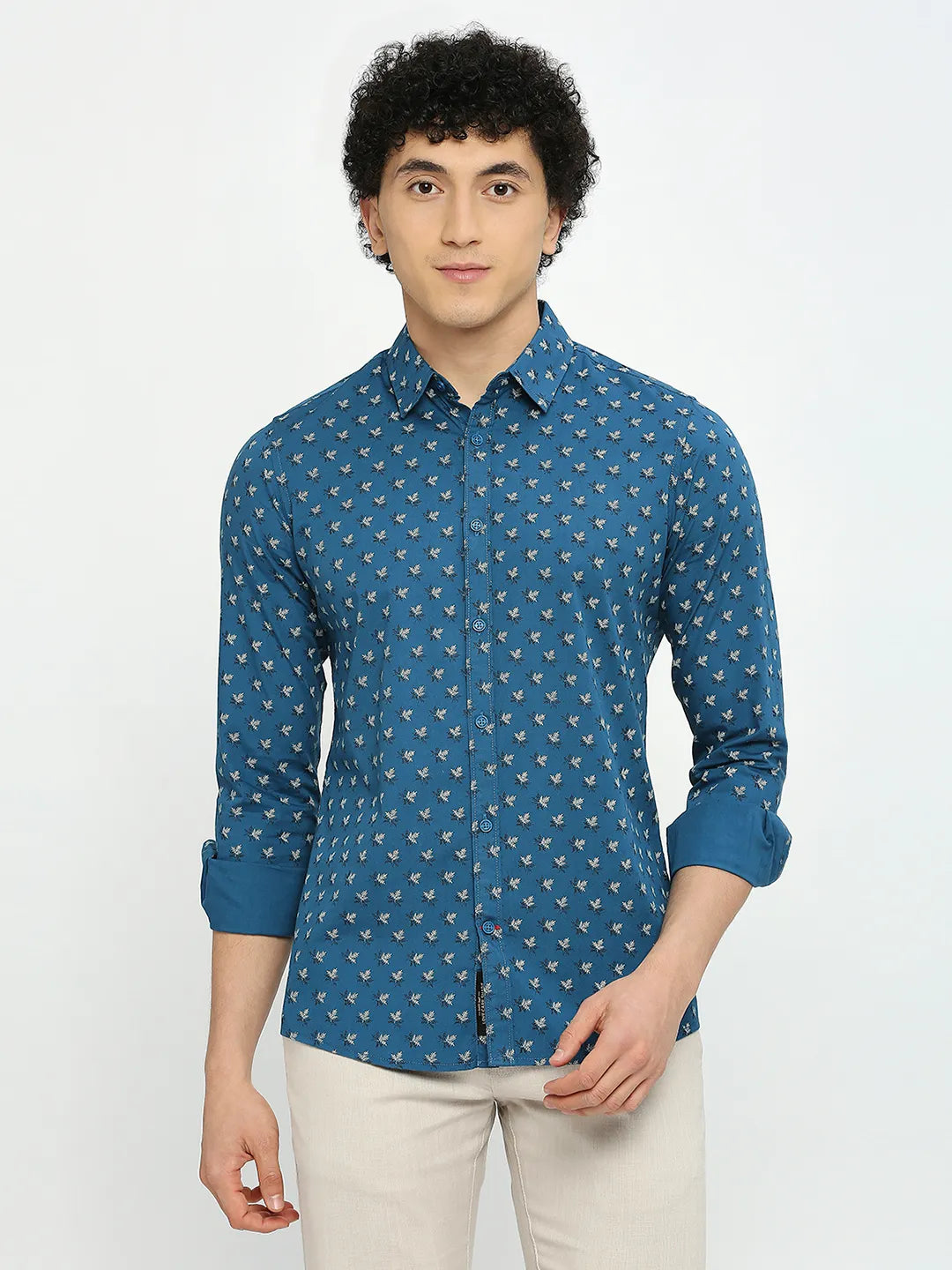 Green Slim Straight Fit Regular Collar Long Sleeves Men's Shirt by Being Human Clothing