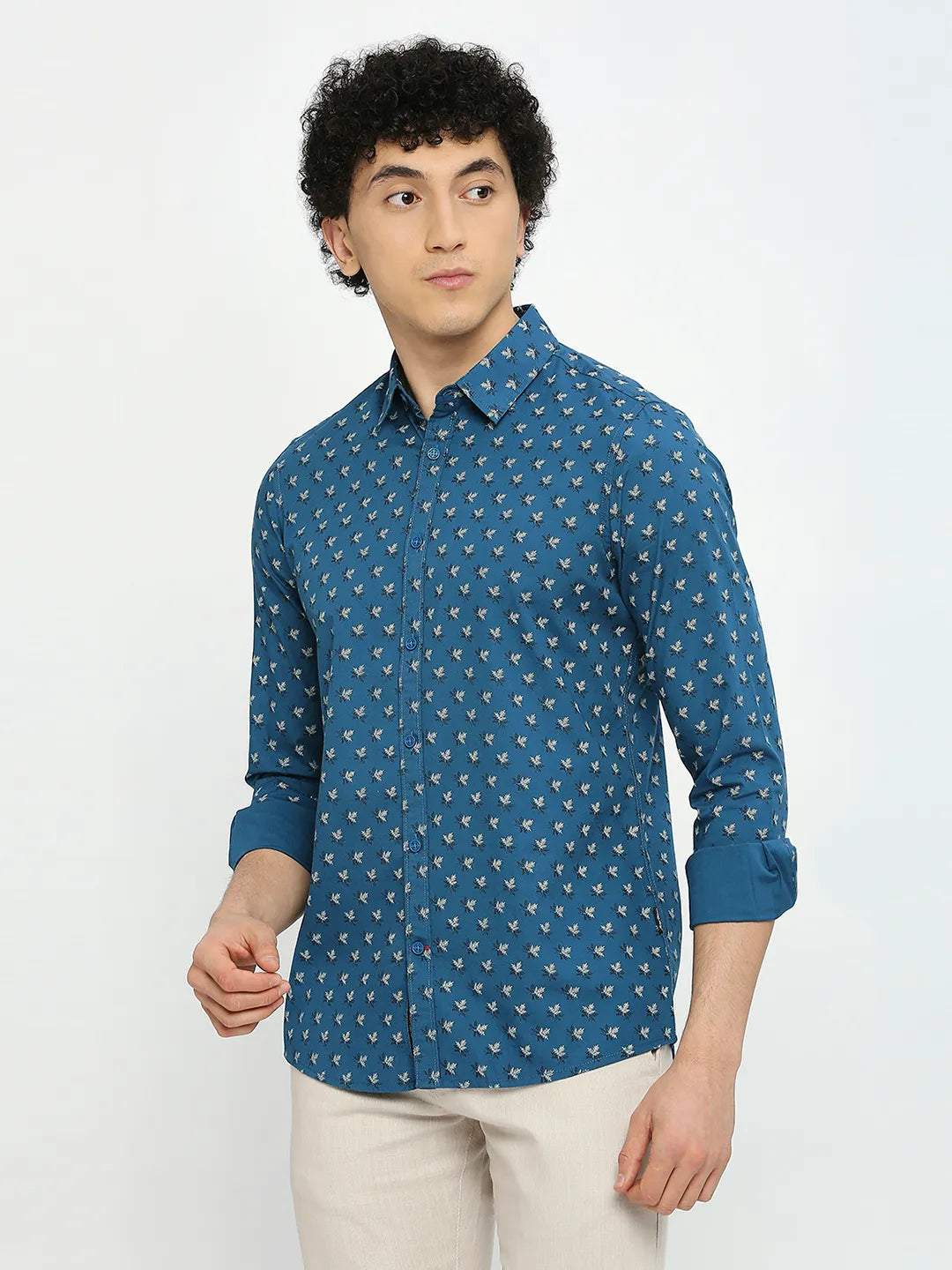 Green Slim Straight Fit Regular Collar Long Sleeves Men's Shirt by Being Human Clothing