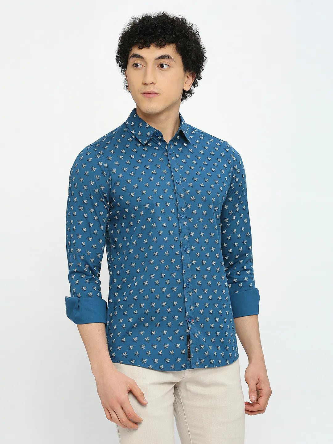 Green Slim Straight Fit Regular Collar Long Sleeves Men's Shirt by Being Human Clothing