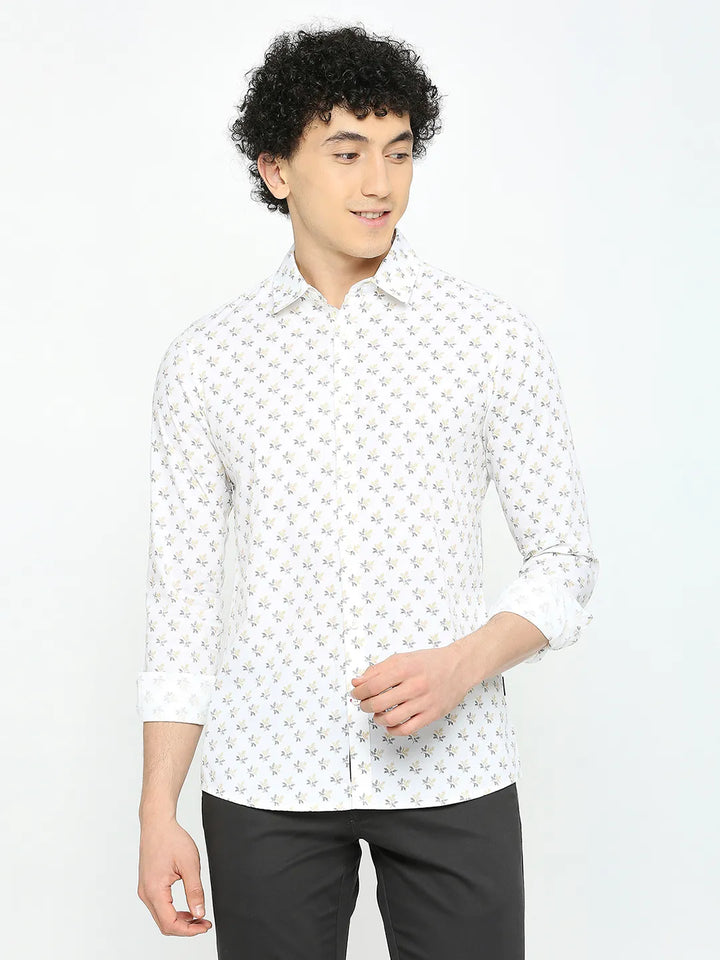 White Slim Straight Fit Regular Collar Long Sleeves Men's Shirt by Being Human Clothing