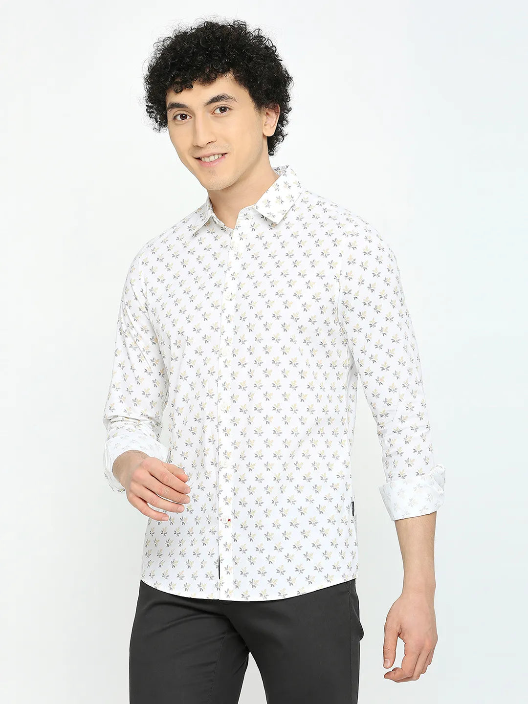 White Slim Straight Fit Regular Collar Long Sleeves Men's Shirt by Being Human Clothing