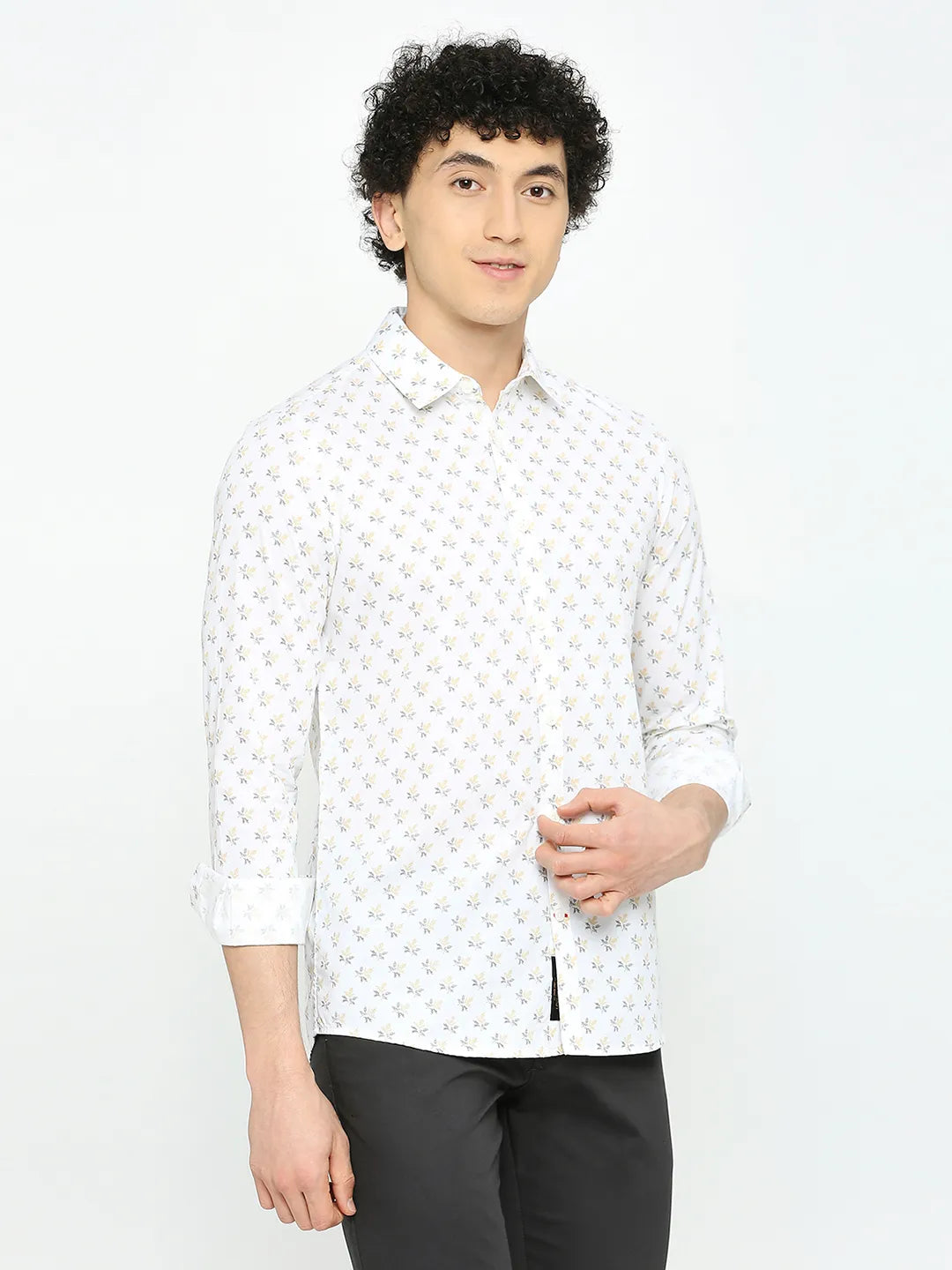 White Slim Straight Fit Regular Collar Long Sleeves Men's Shirt by Being Human Clothing