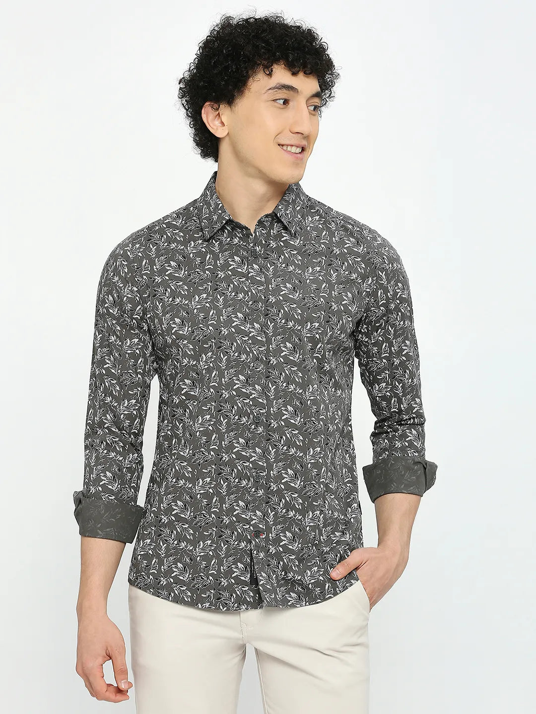 Olive Slim Straight Fit Regular Collar Long Sleeves Men's Shirt by Being Human Clothing