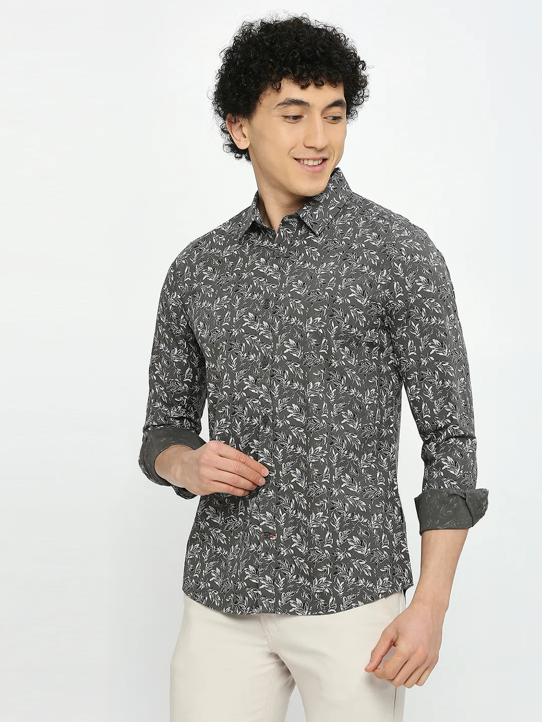 Olive Slim Straight Fit Regular Collar Long Sleeves Men's Shirt by Being Human Clothing