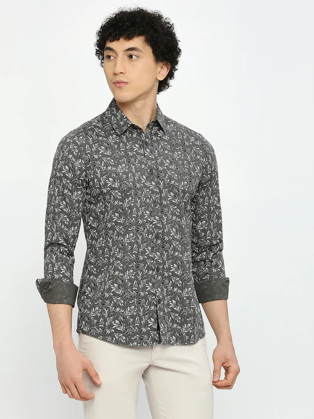 Olive Slim Straight Fit Regular Collar Long Sleeves Men's Shirt by Being Human Clothing