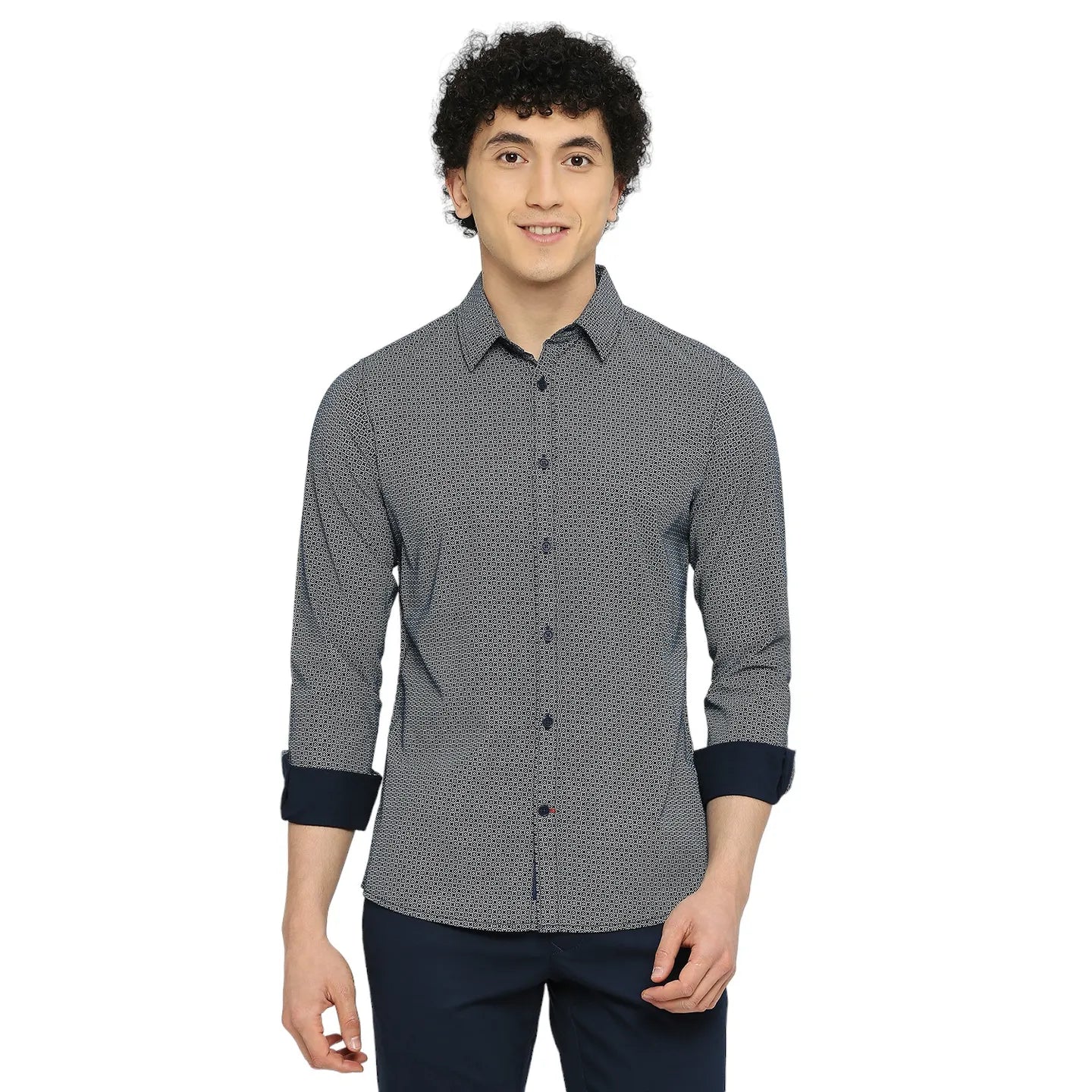 Blue Slim Straight Fit Regular Collar Long Sleeves Men's Shirt by Being Human Clothing