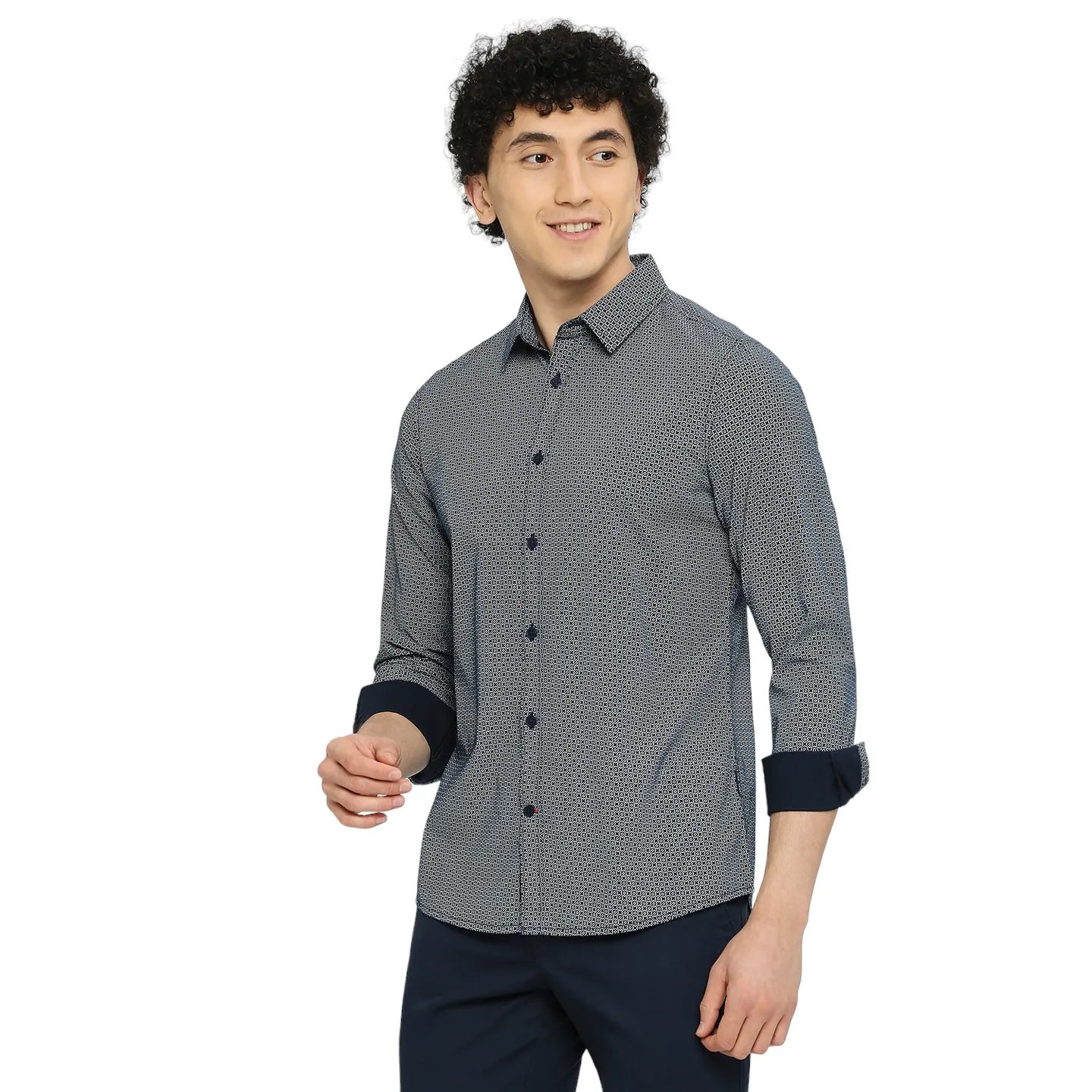 Blue Slim Straight Fit Regular Collar Long Sleeves Men's Shirt by Being Human Clothing