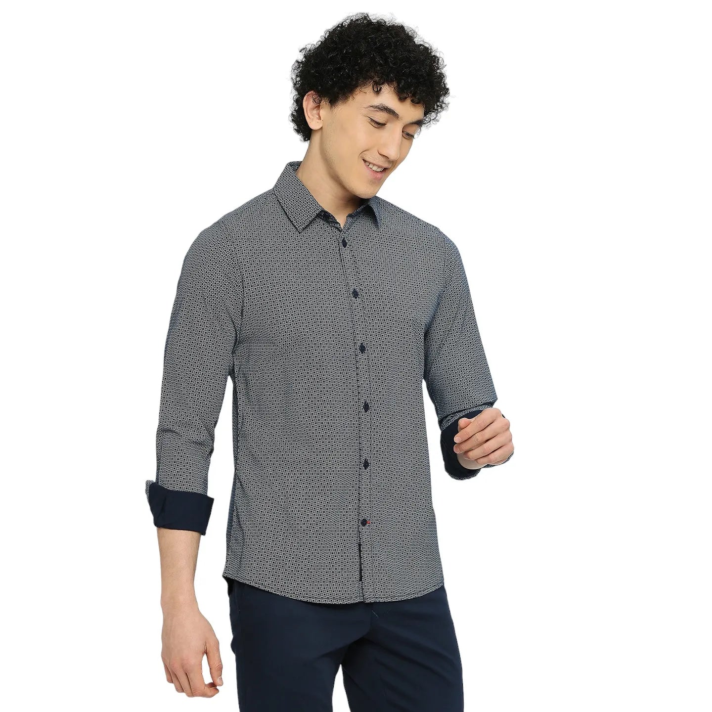 Blue Slim Straight Fit Regular Collar Long Sleeves Men's Shirt by Being Human Clothing