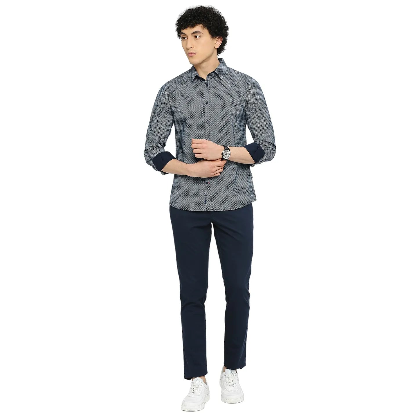 Blue Slim Straight Fit Regular Collar Long Sleeves Men's Shirt by Being Human Clothing