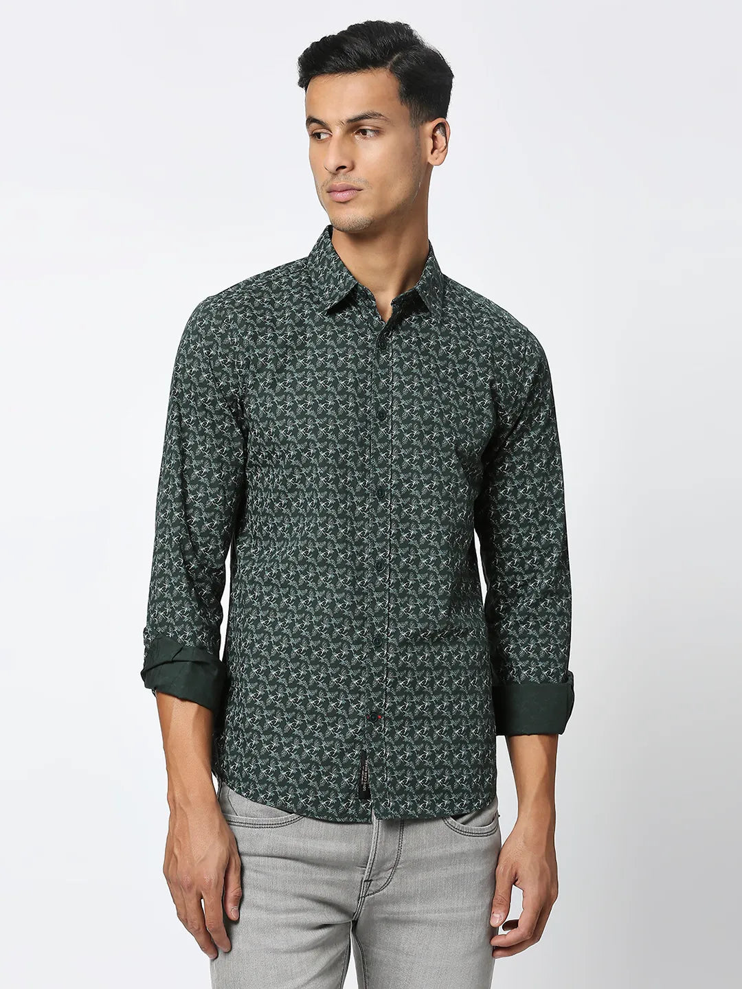 Olive Slim Straight Fit Regular Collar Long Sleeves Men's Shirt by Being Human Clothing