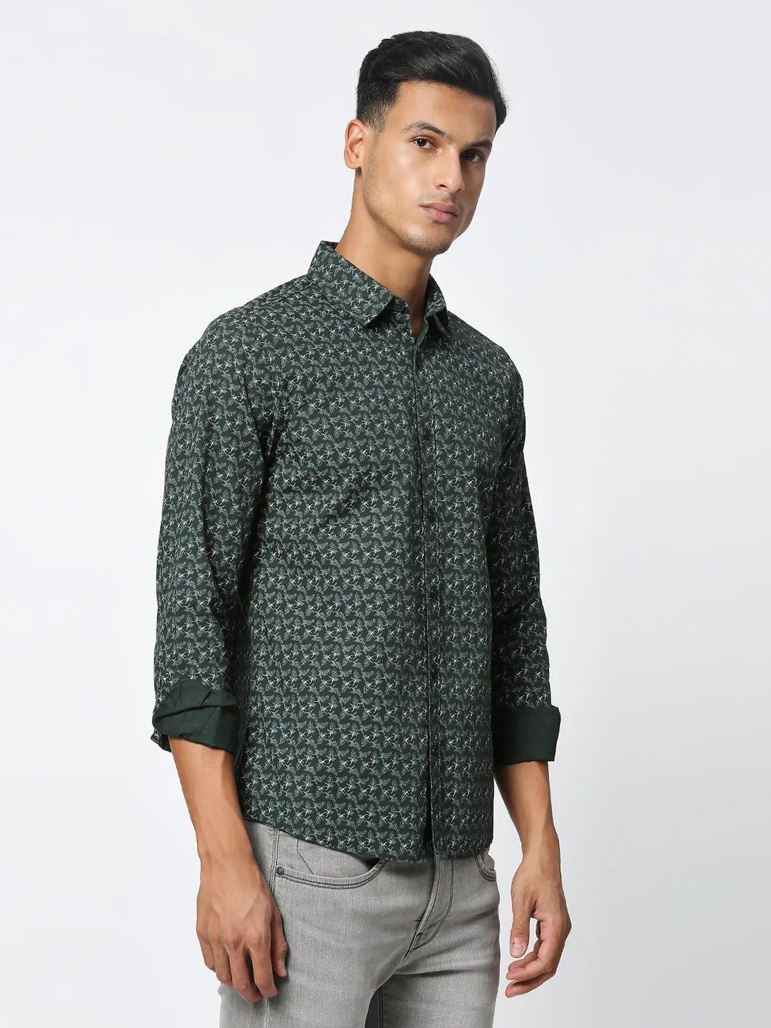 Olive Slim Straight Fit Regular Collar Long Sleeves Men's Shirt by Being Human Clothing