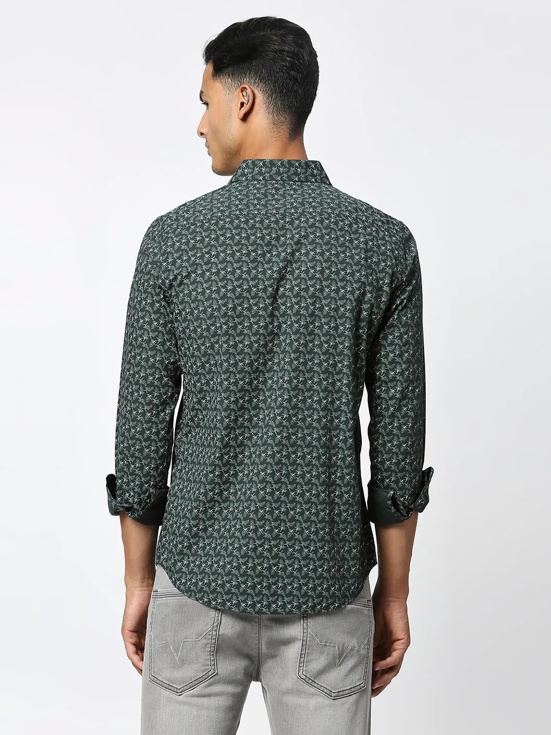 Olive Slim Straight Fit Regular Collar Long Sleeves Men's Shirt by Being Human Clothing