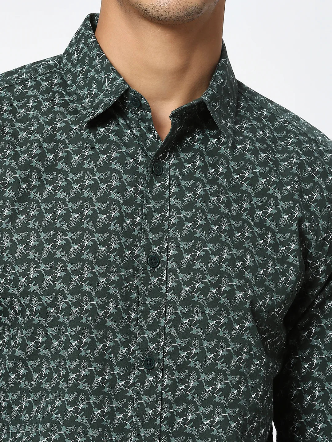 Olive Slim Straight Fit Regular Collar Long Sleeves Men's Shirt by Being Human Clothing