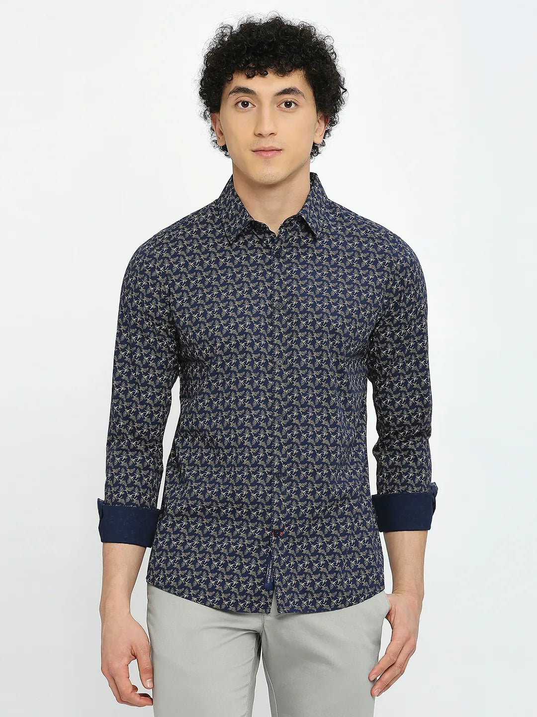 Blue Slim Straight Fit Regular Collar Long Sleeves Men's Shirt by Being Human Clothing