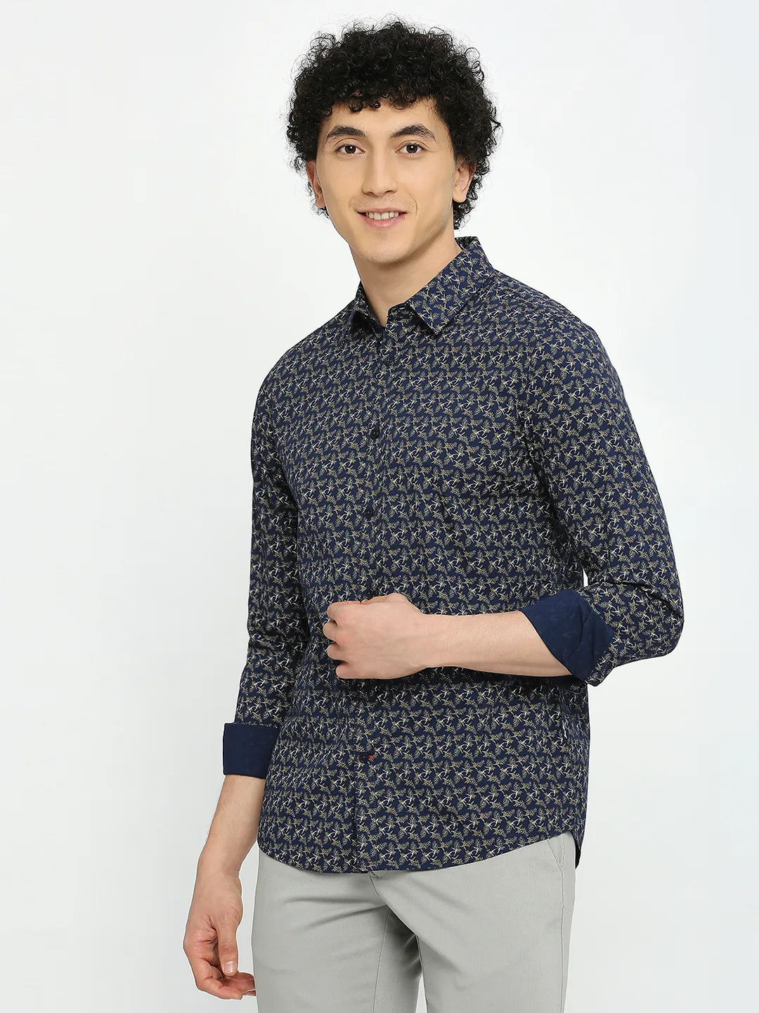 Blue Slim Straight Fit Regular Collar Long Sleeves Men's Shirt by Being Human Clothing